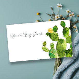 GREEN WATERCOLOR DESERT CACTUS BLUME MONOGRAMM VISITENKARTE
