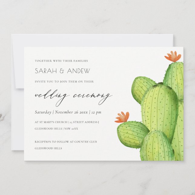 GREEN WATERCOLOR DESERT CACTUS BLUME WEDD EINLADUNG (Vorderseite)