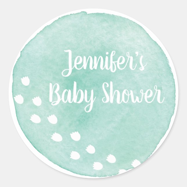 Green Watercolor Dinosaur Babydusche Aufkleber (Vorderseite)