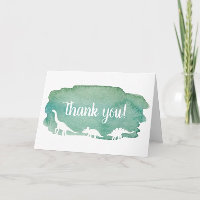 Green Watercolor Dinosaurier Danke, Card Einladung (Vorderseite)