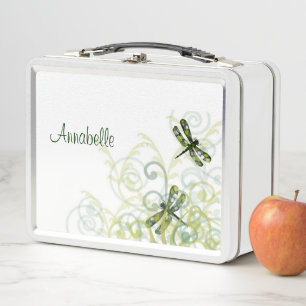 Green Watercolor Dragonfats Lunch Box