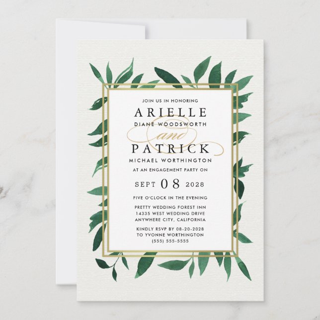 Green Watercolor Engagement Parties Invitations (Devant)