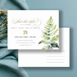 GREEN WATERCOLOR FERN FOLIAGE Save the Date Ankündigungspostkarte