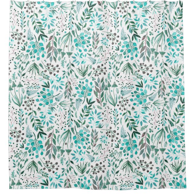 Green Watercolor Foliage Duschvorhang (Vorderseite)