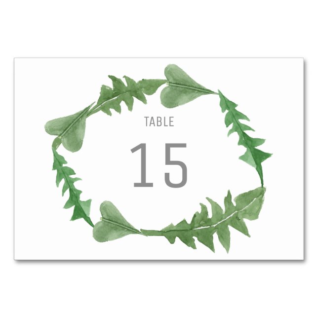 Green Watercolor Foliage Table Card Tischnummer (Vorderseite)