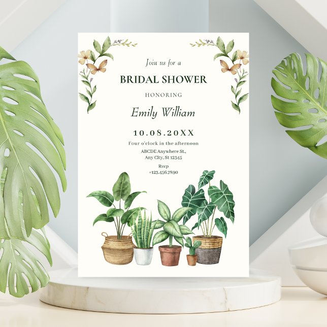Green watercolor gardening plants bridal shower einladung (Von Creator hochgeladen)
