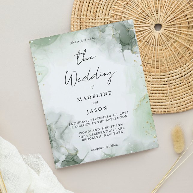Green Watercolor Gold Splash Hochzeit im Budget Sa (Von Creator hochgeladen)