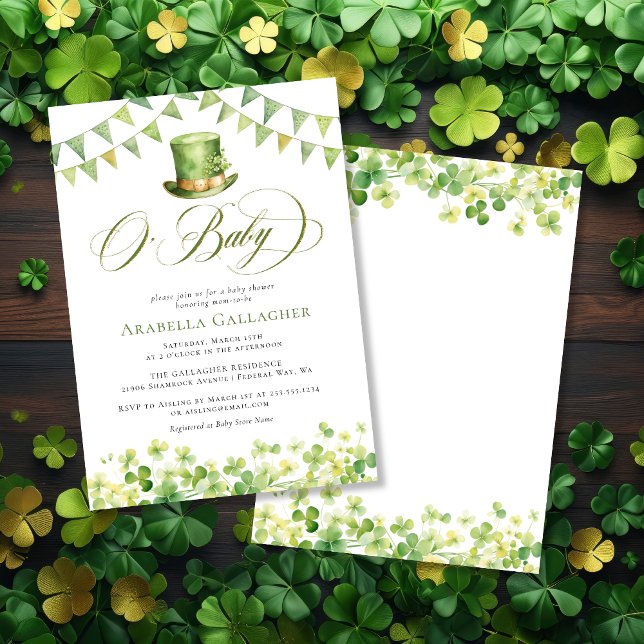 Green Watercolor Kleeblatt Babydusche Einladung (Green Watercolor Shamrock Baby Shower Invitation)