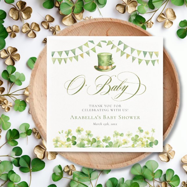 Green Watercolor Kleeblatt Babydusche Serviette (Green Watercolor Shamrock Baby Shower Napkins)