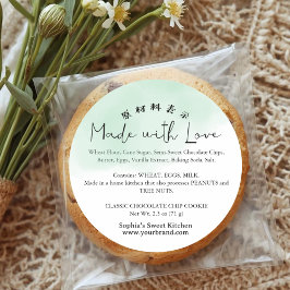 Green Watercolor Made with Love Script Ingredient Runder Aufkleber