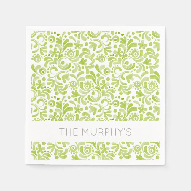 Green Watercolor Muster NAME Lovely Spring Fun Serviette (Vorderseite)