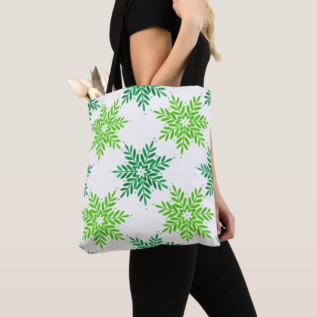 Green Watercolor Snowflake Muster Tasche (Von Nahem)