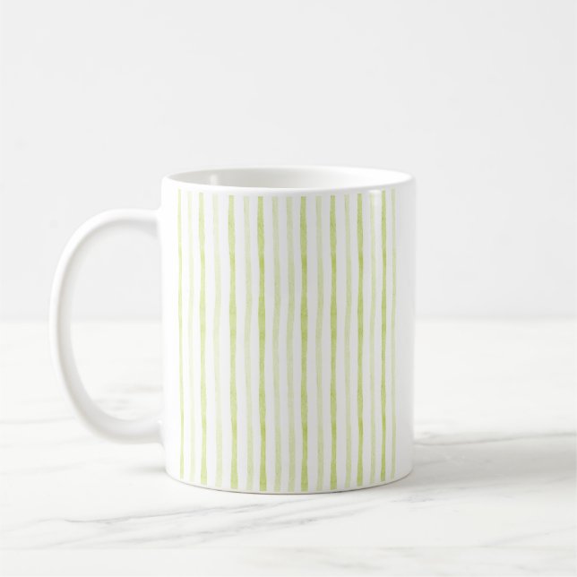 Green Watercolor Stripes and Rose Flower Kaffeetasse (Links)