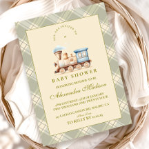 Green Watercolor Train Baby Dusche