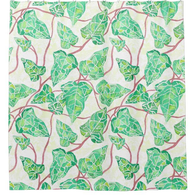 Green Watercolor Vines Duschvorhang (Vorderseite)