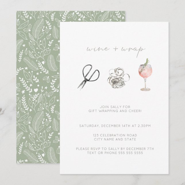Green Watercolor Wrap Weihnachtsfeier Einladung (Vorne/Hinten)