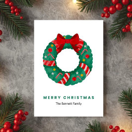 Green Watercolor Wreath Christmas Card Feiertagskarte