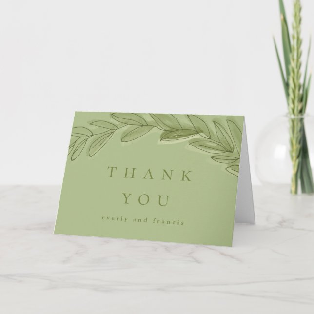 Green Watercolor Wreath Merci Cartes (Devant)