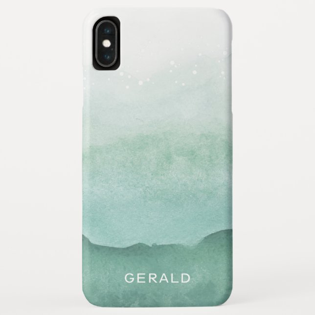 Green Wave Ombre Aquarellblasen Monogram Case-Mate iPhone Hülle (Rückseite)