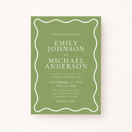 Green Wavy Border Wedding Invitation Einladung