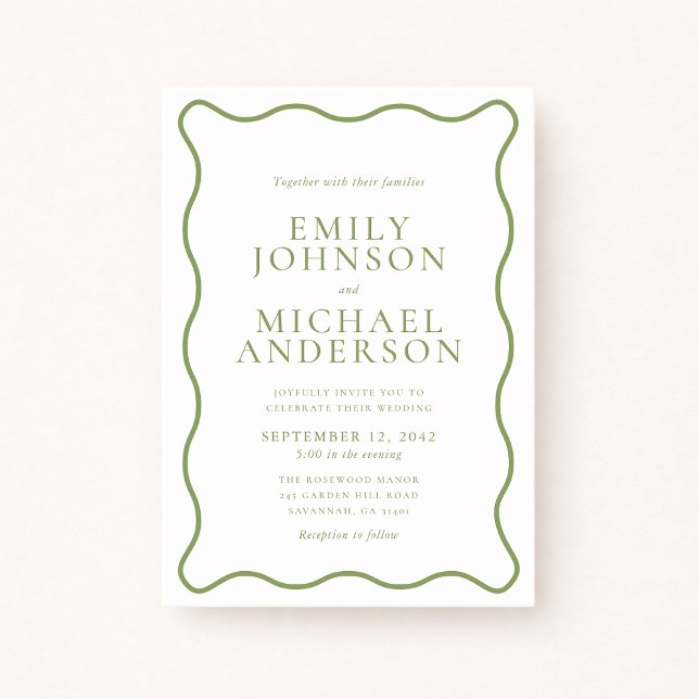Green Wavy Outline Wedding Invitation Einladung (Von Creator hochgeladen)