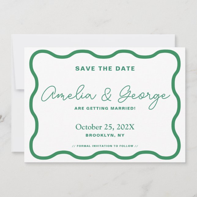 Green Wavy Retro Save The Date (Vorderseite)