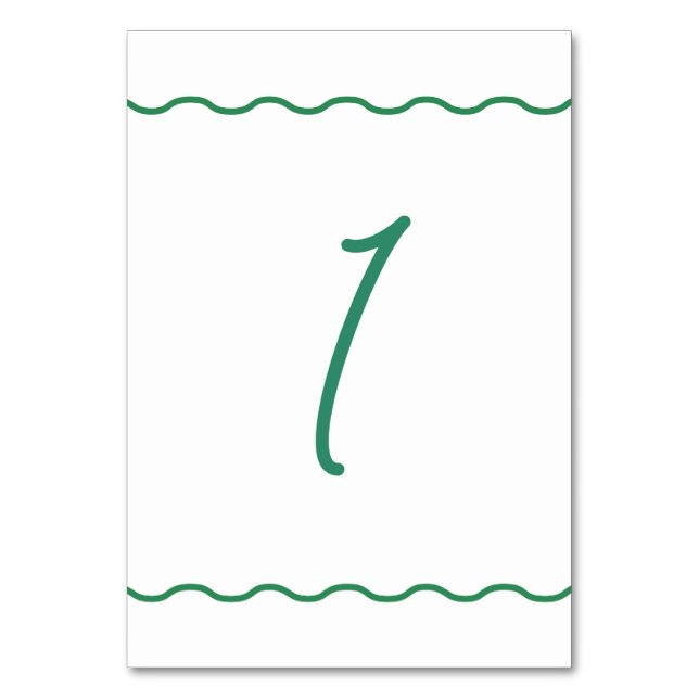 Green Wavy Retro Wedding Tischnummer (Vorderseite)