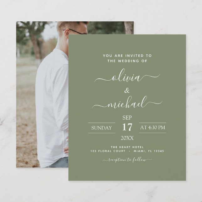 Green Wedding mit Foto Einladung (Vorne/Hinten)