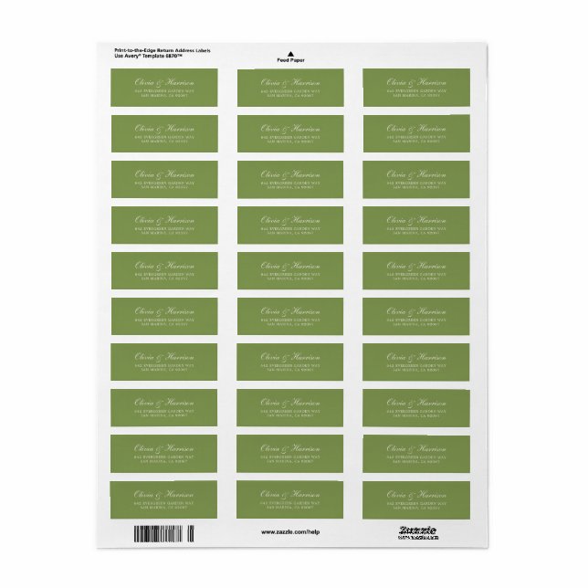 Green Wedding Return Address Label (Vorne)