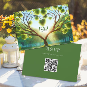 Green Wedding RSVP QR Code Response Card Karte