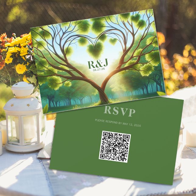 Green Wedding RSVP QR Code Response Card Karte (Von Creator hochgeladen)