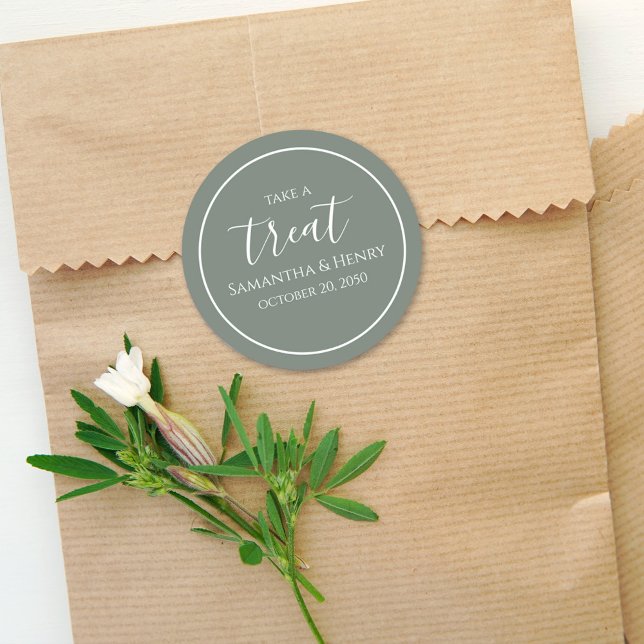 Green Wedding Simple Calligraphy Script-Leckerei Runder Aufkleber (Von Creator hochgeladen)