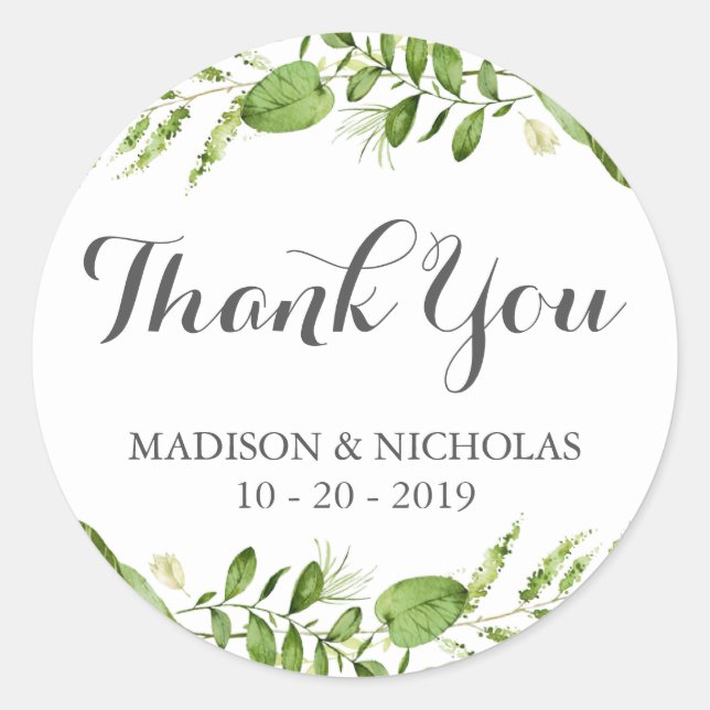 Green Wedding Stickers Vielen Dank, Rustikale Vege (Vorderseite)