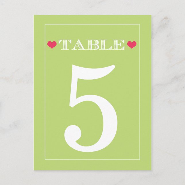 Green Wedding Tischnummer Cards (Vorderseite)