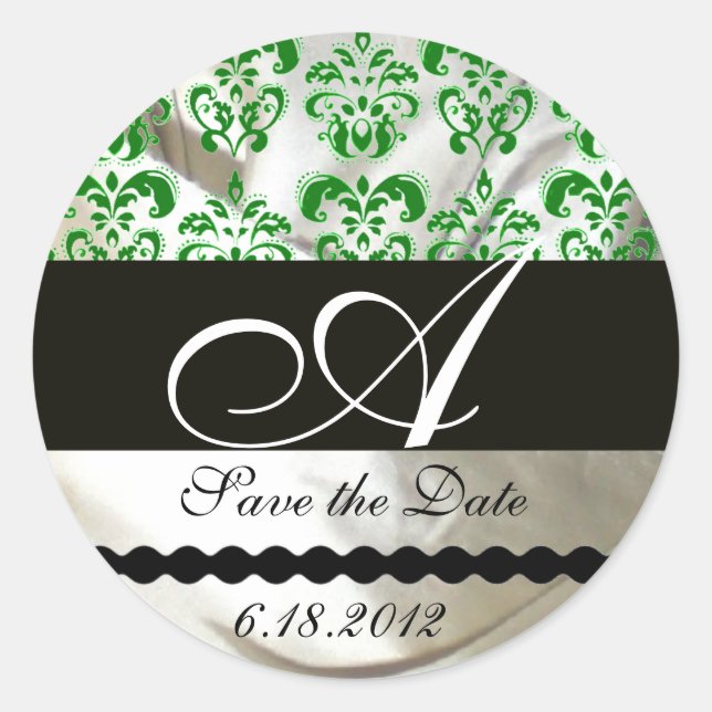 GREEN & WEISS SILK DAMASK CLOTH MONOGRAMM RUNDER AUFKLEBER (Vorderseite)
