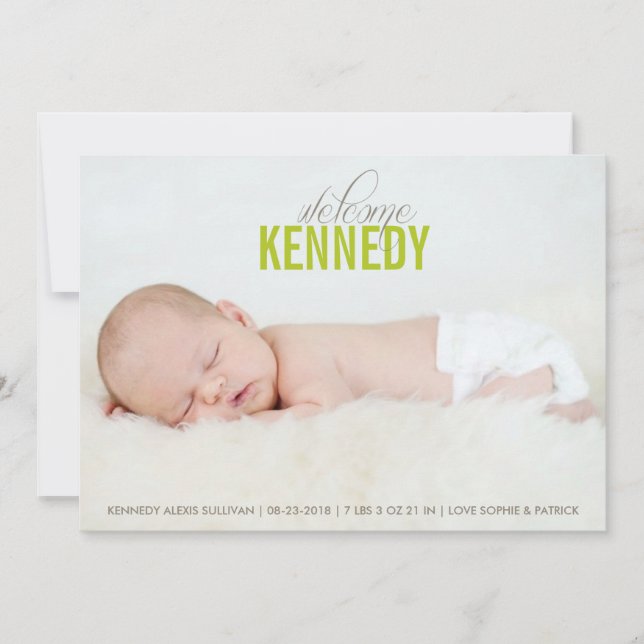 Green Welcome Baby Foto Geburtserklärung Ankündigung (Vorderseite)