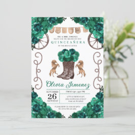 Green Western Charra Floral Boots Quinceañera Einladung