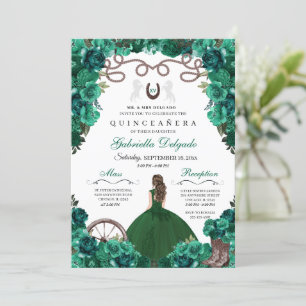 Green Western Charra Girl Ranchero Quinceanera Einladung
