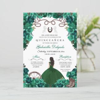 Green Western Charra Girl Ranchero Quinceanera Einladung