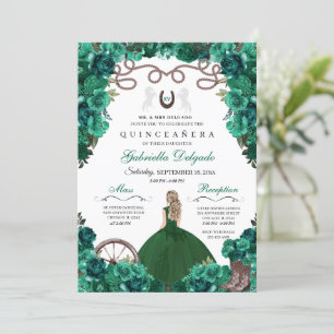Green Western Charra Girl Ranchero Quinceanera Einladung