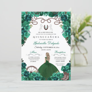 Green Western Charra Girl Ranchero Quinceanera Einladung