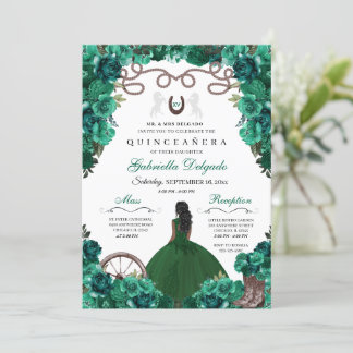 Green Western Charra Girl Ranchero Quinceanera Einladung