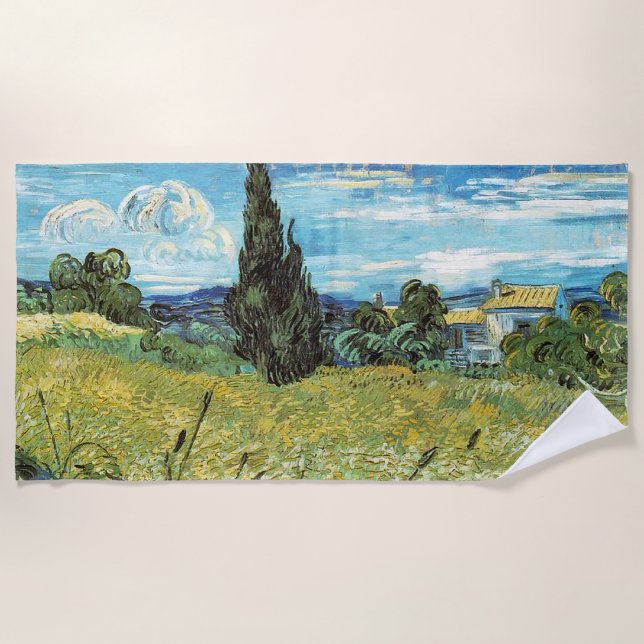 Green Wheat Field Vincent van Gogh Strandtuch (Vorderseite)