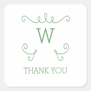 Green Whimsical Blühte Monogram Vielen Dank Quadratischer Aufkleber