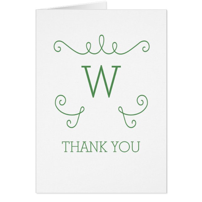 Green Whimsical Geblüht Monogram Dankeschön Card (Vorne)