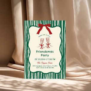 Green Whimsical Hand Drawn Friendsmas Party Einladung