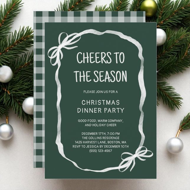 Green Whimsical Hand gezeichnet Weihnachtsessen Pa Einladung (Green Whimsical Hand Drawn Christmas Dinner Party Invitation)