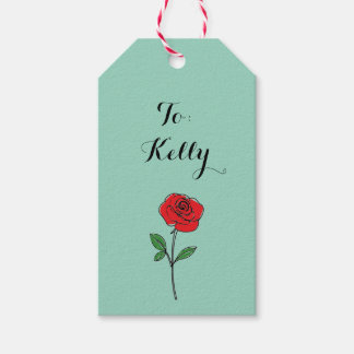 Green Whimsical Sketched Red Rose Geschenkanhänger