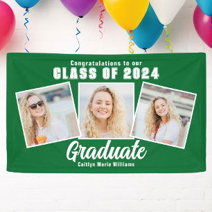 Green White Abschluss Foto Collage 2025 Party Banner