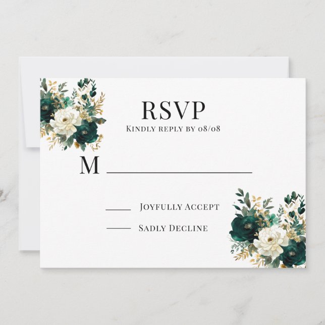 Green White and Gold Floral Wedding RSVP Cards Einladung (Vorderseite)